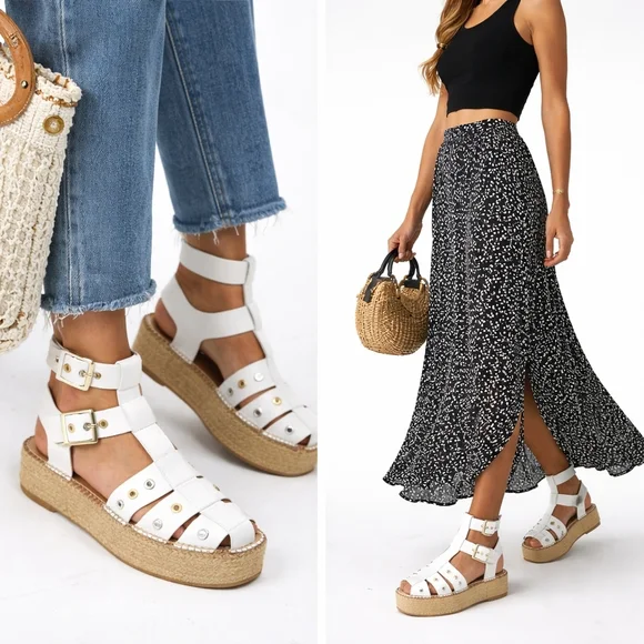 NWOT FREE PEOPLE White Gladiator Sandal Espadrille Flatform Platform 39 Size 9 - Picture 13 of 13